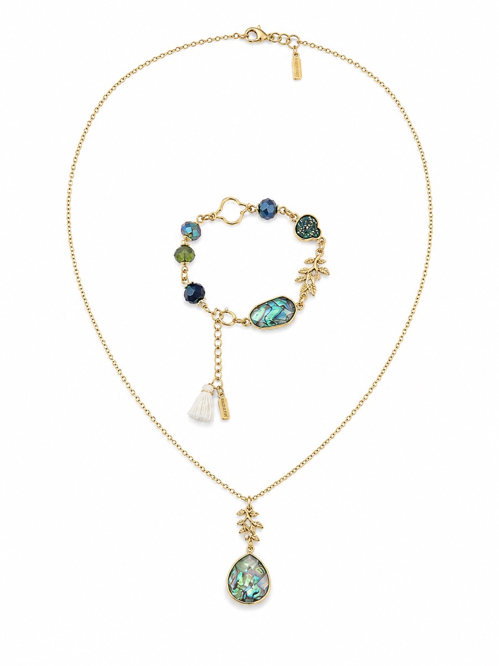 lonna & Lilly Abalone Teardrop Necklace and Bracelet Set - Blue Green NWT